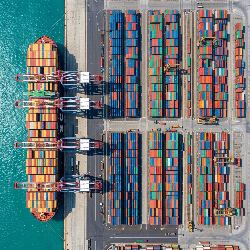 Vista aérea de terminal de containers